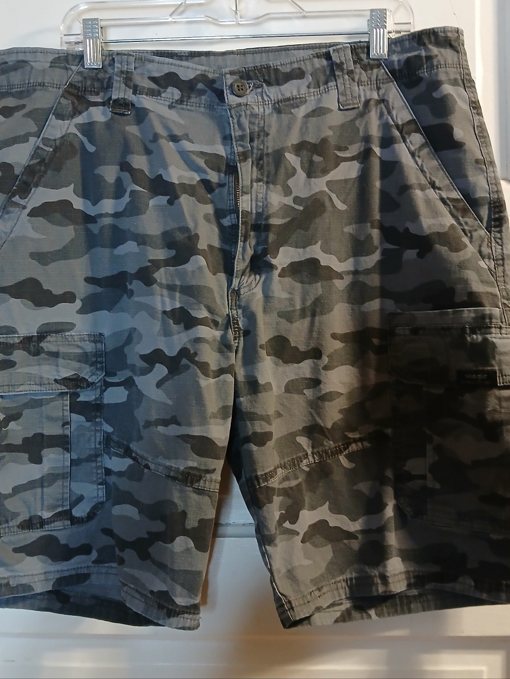 Wrangler Cargo Shorts Mens 38 Camo Gray Stretch Tactical Outdoor 9.5 Inseam